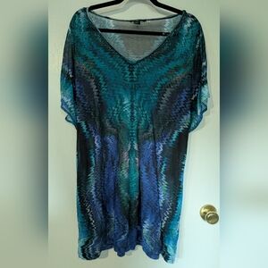 H&M Teal Blue Black Zigzag Swimsuit Coverup